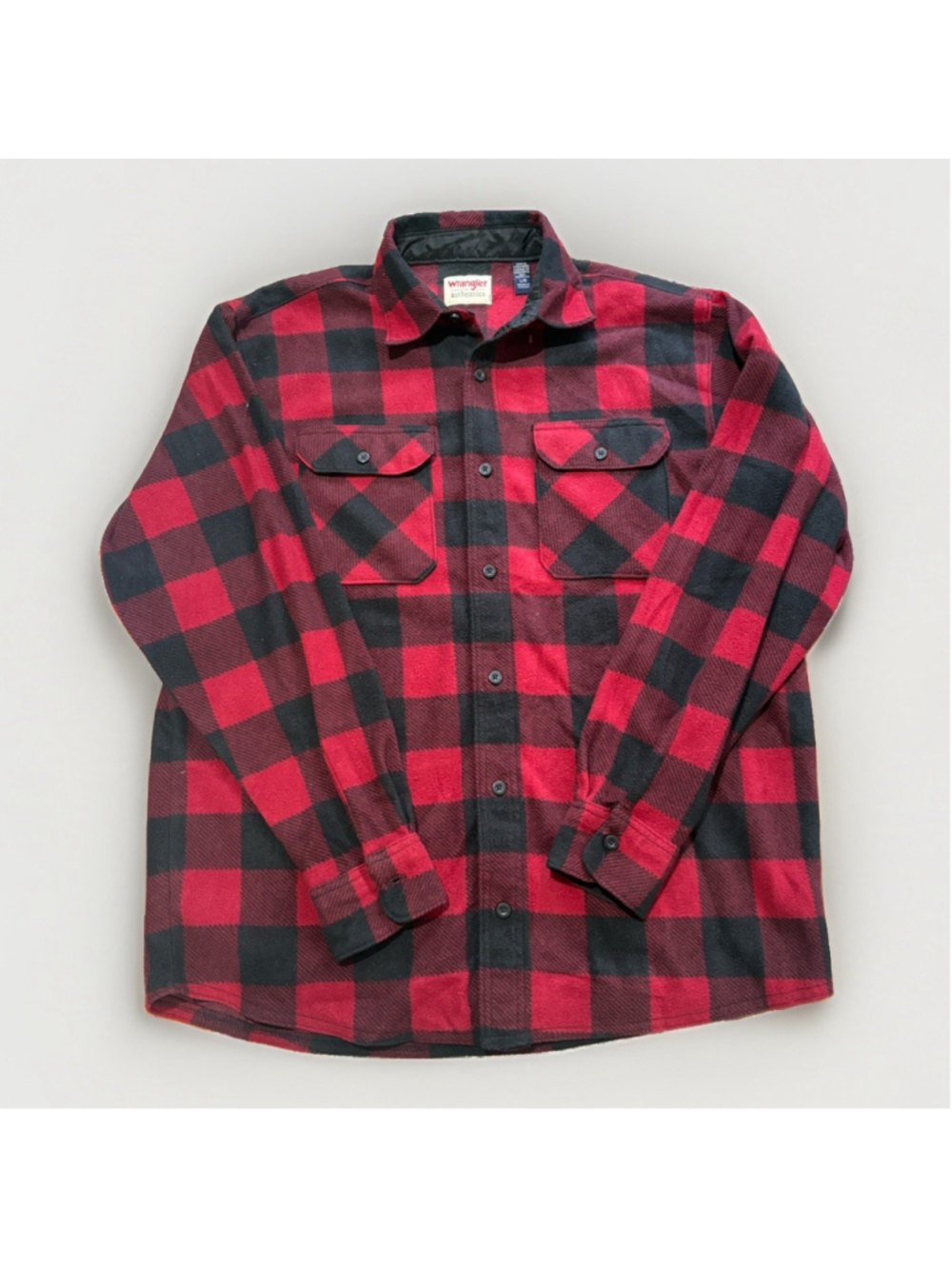 Wrangler Authentics Mens L Shirt Jacket Red Black Buffalo Plaid Sherpa Lined